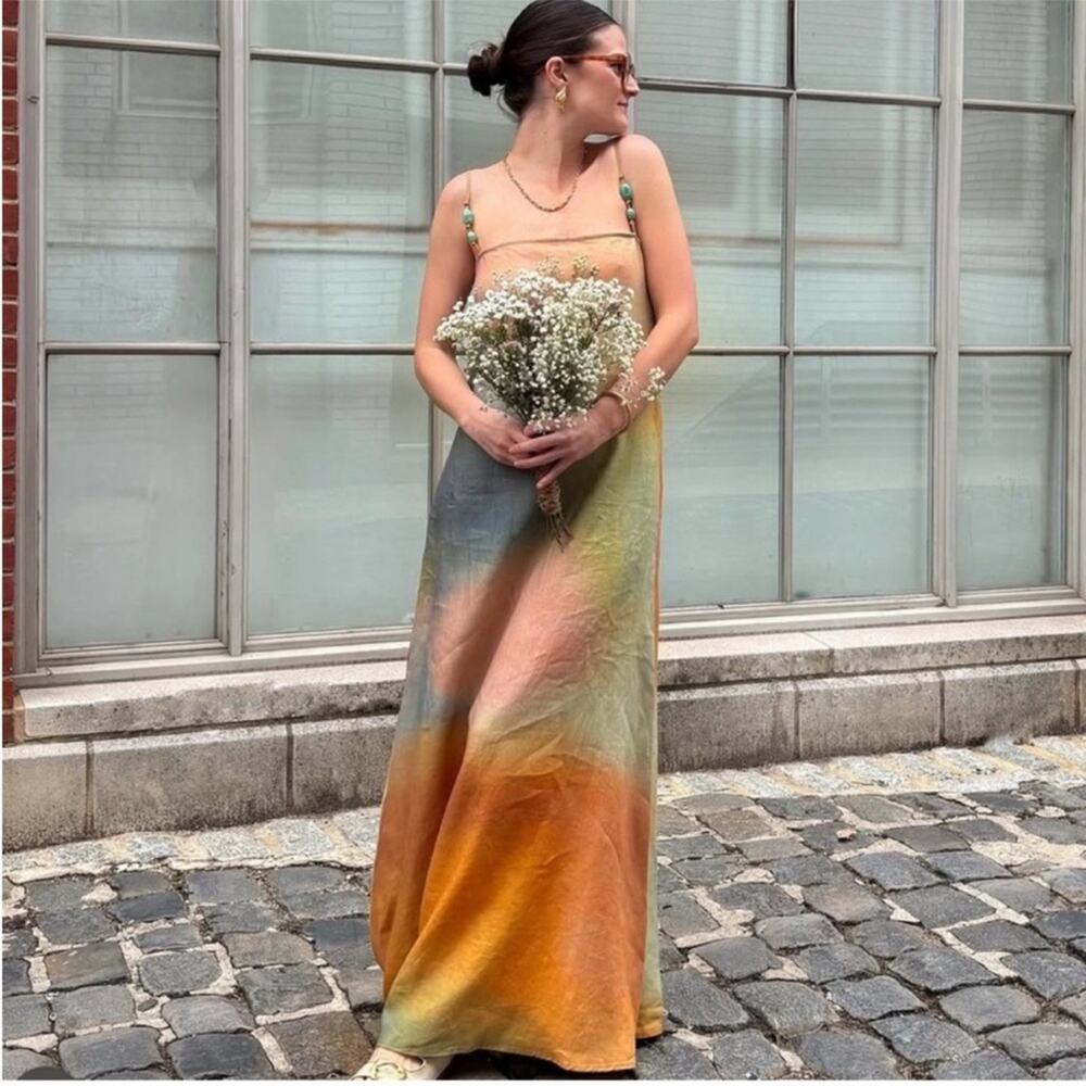 Staud Laura Linen Maxi Dress in Pastel Clouds M - Picture 6 of 12